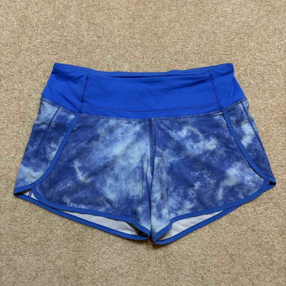 Lululemon Running Shorts Womens 4 Blue Tie Dye 4 Inseam Lined Athletic Gym
